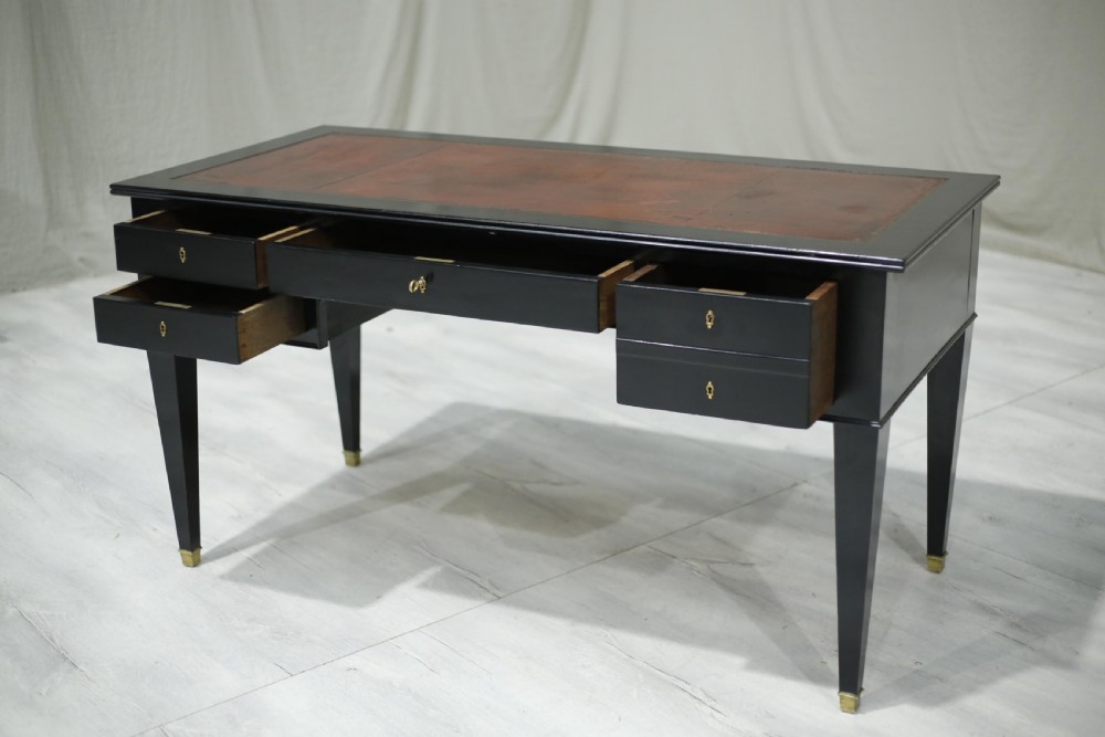 Early 20th century antique leather topped ebonised desk View XIII