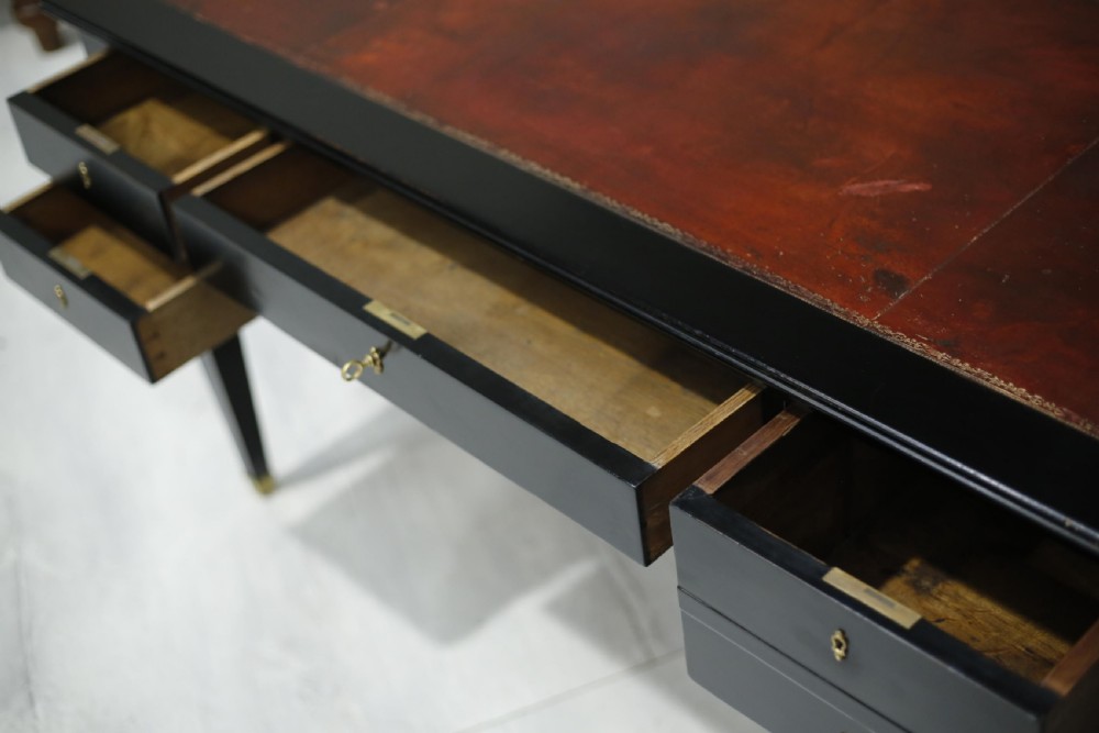 Early 20th century antique leather topped ebonised desk View XIV