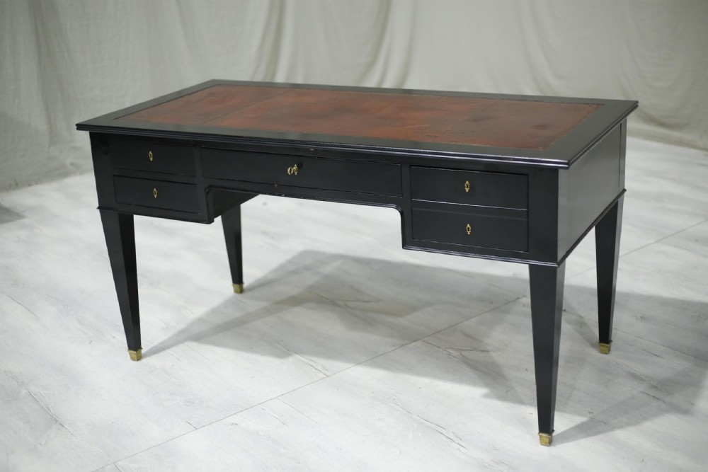 Early 20th century antique leather topped ebonised desk View XVI