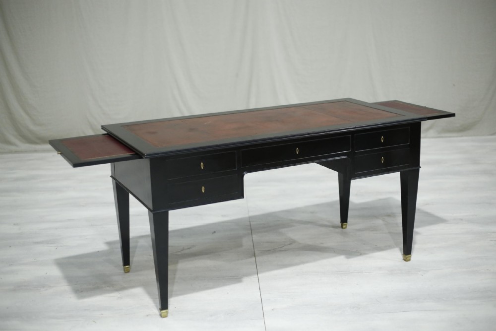 Early 20th century antique leather topped ebonised desk View XVII