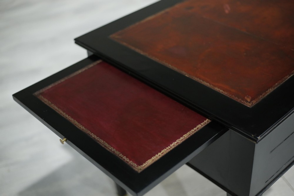 Early 20th century antique leather topped ebonised desk View XVIII