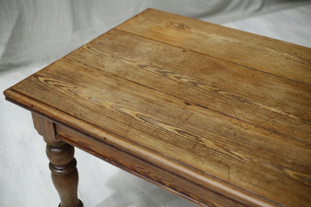 9ft Long 19th century Pitch pine farmhouse table View VII