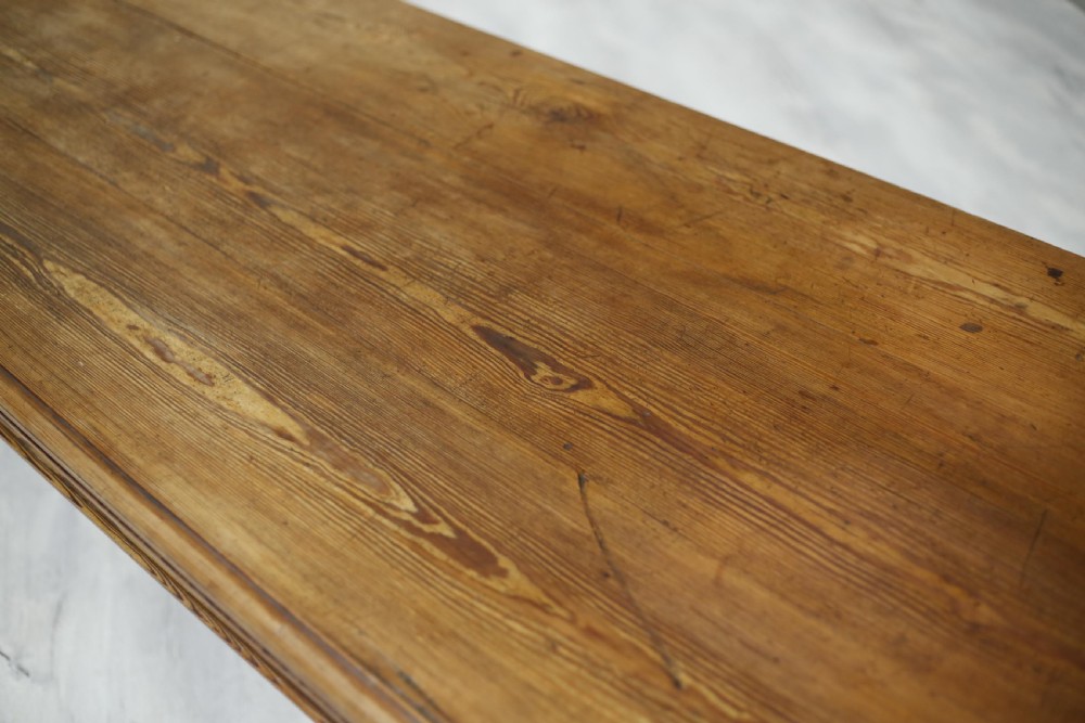 9ft Long 19th century Pitch pine farmhouse table View VIII