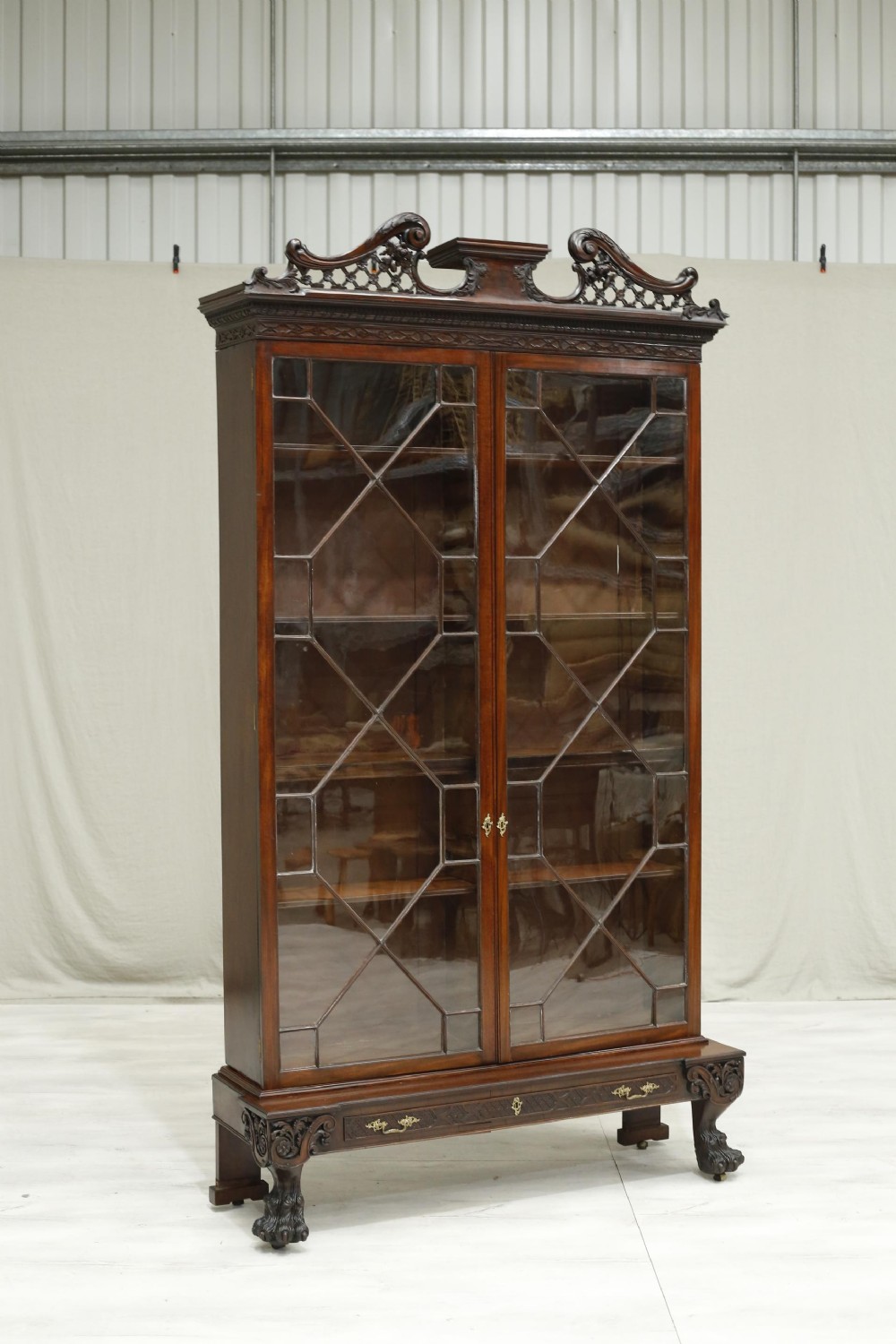 Monumental Georgian glazed library cabinet