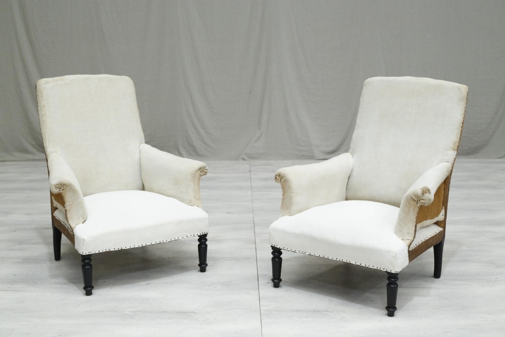 Pair of Napoleon III square backed armchairs View II