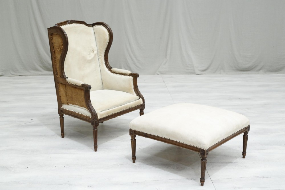 19th century French wingback armchair & footstool View VI