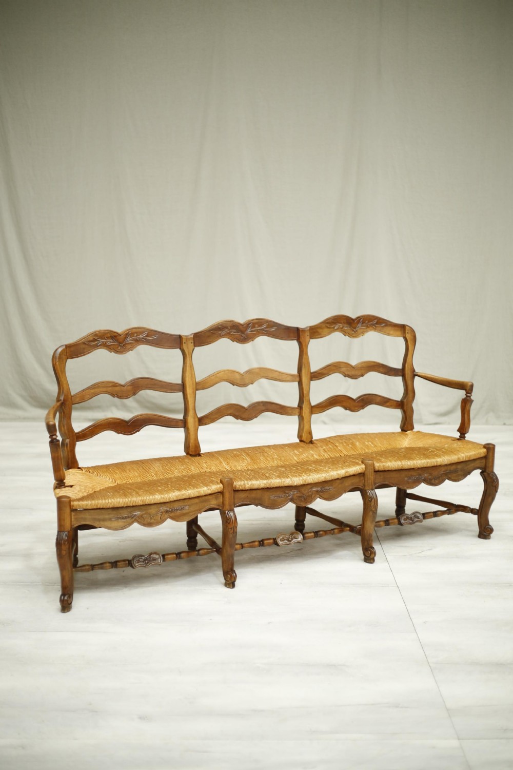 Early 20th century French rush seated country bench
