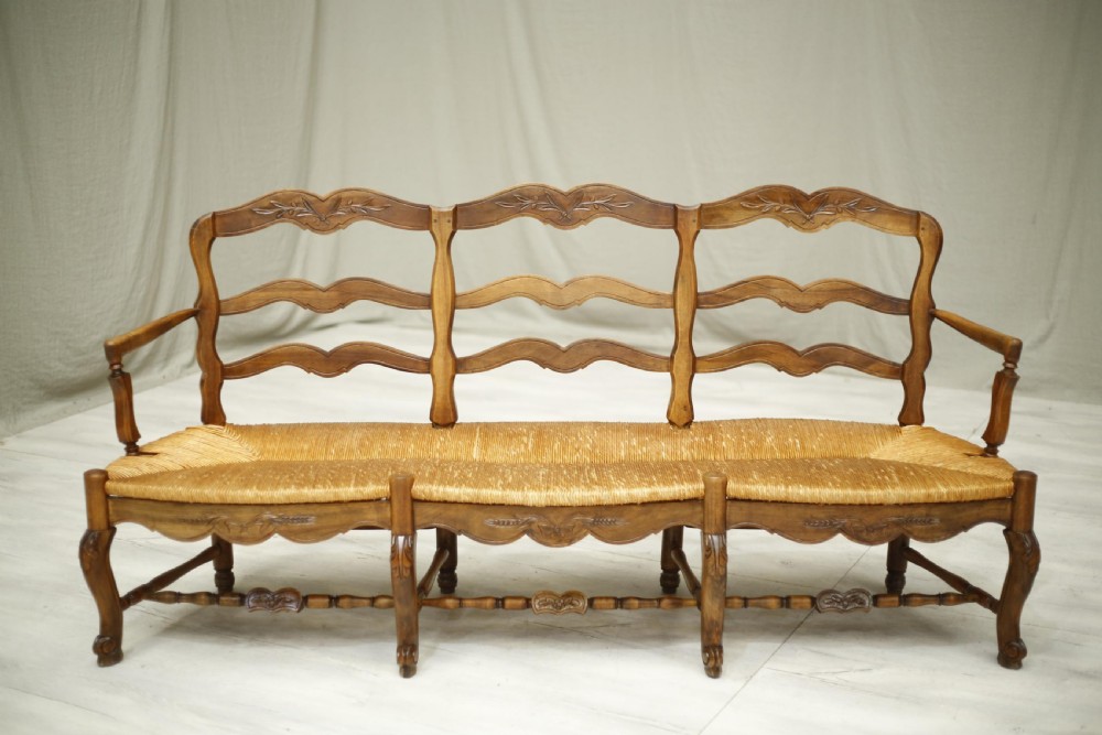 Early 20th century French rush seated country bench View V