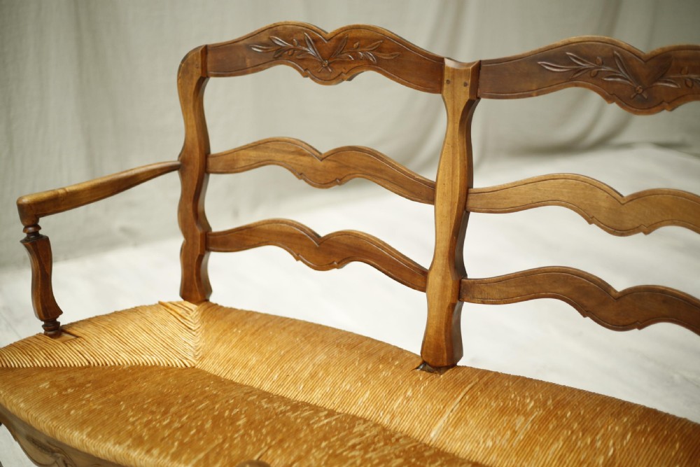 Early 20th century French rush seated country bench View VI