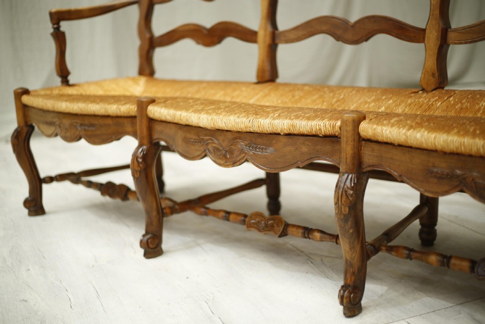 Early 20th century French rush seated country bench View VII