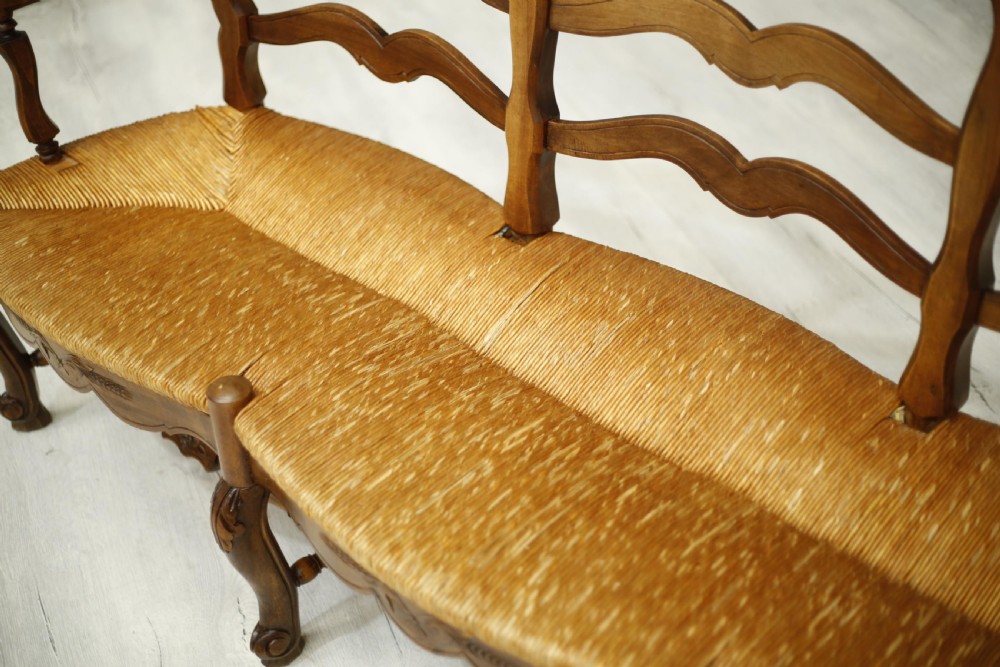 Early 20th century French rush seated country bench View X
