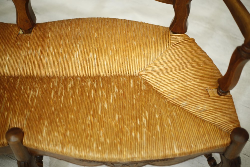 Early 20th century French rush seated country bench View XI