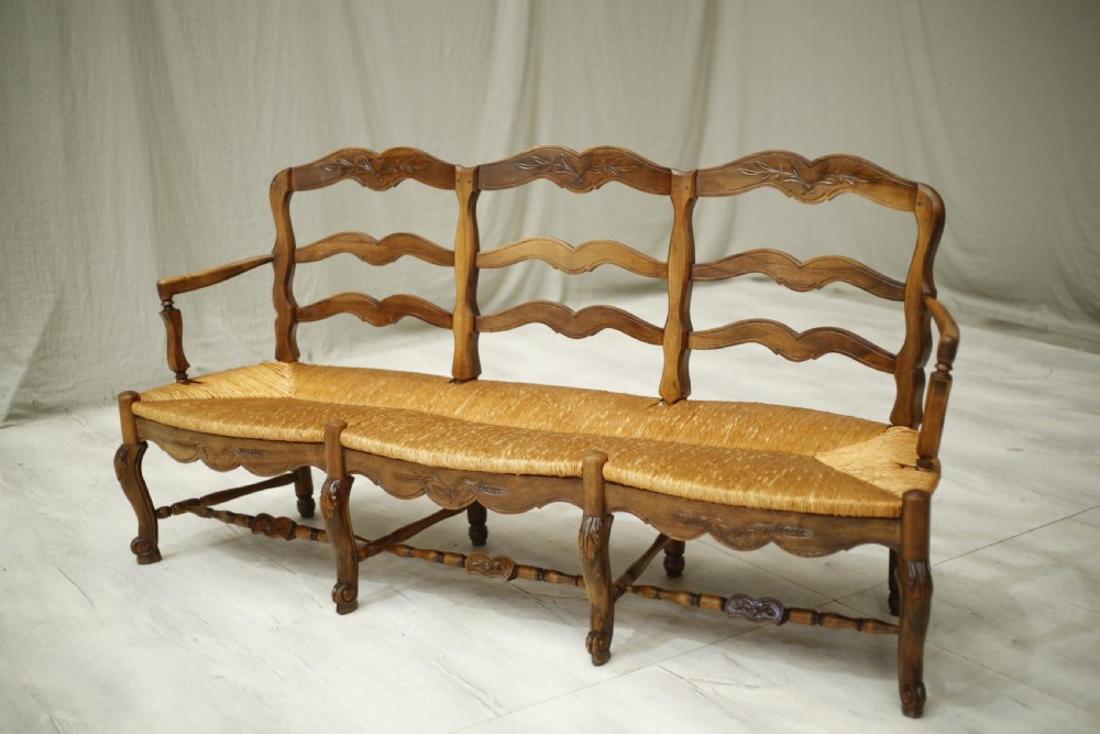 Early 20th century French rush seated country bench View XIV