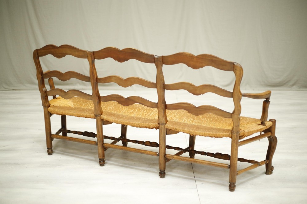 Early 20th century French rush seated country bench View XVI