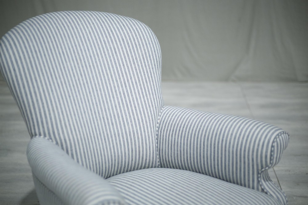 Country house armchair upholstered in ticking fabric View IV