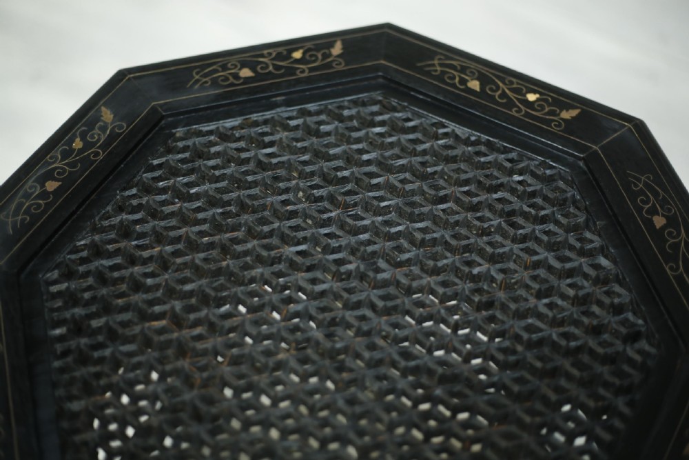 Early 20th century ebonised Syrian table with brass inlay View III