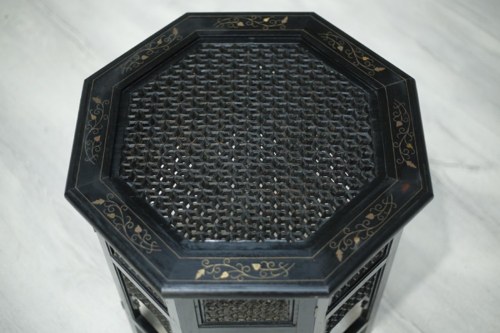 Early 20th century ebonised Syrian table with brass inlay View VII