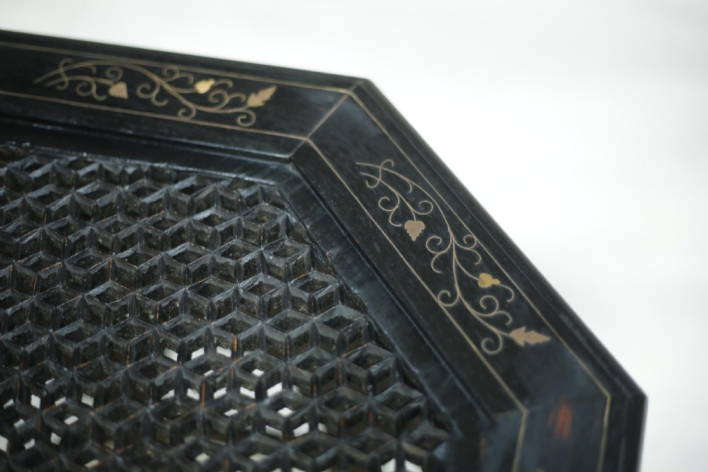 Early 20th century ebonised Syrian table with brass inlay View VIII