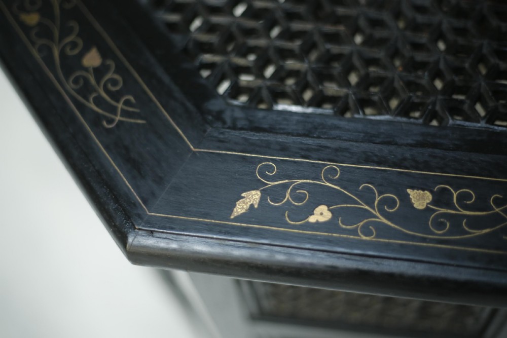 Early 20th century ebonised Syrian table with brass inlay View IX
