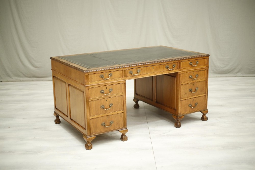 Early 20th century English mahogany pedestal desk View II