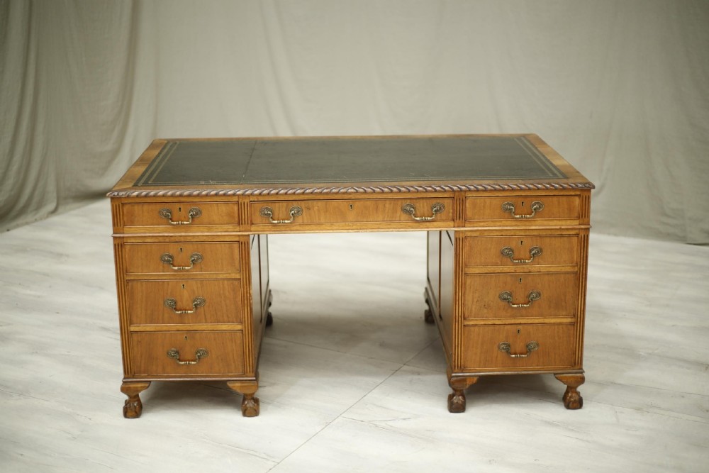 Early 20th century English mahogany pedestal desk View VII