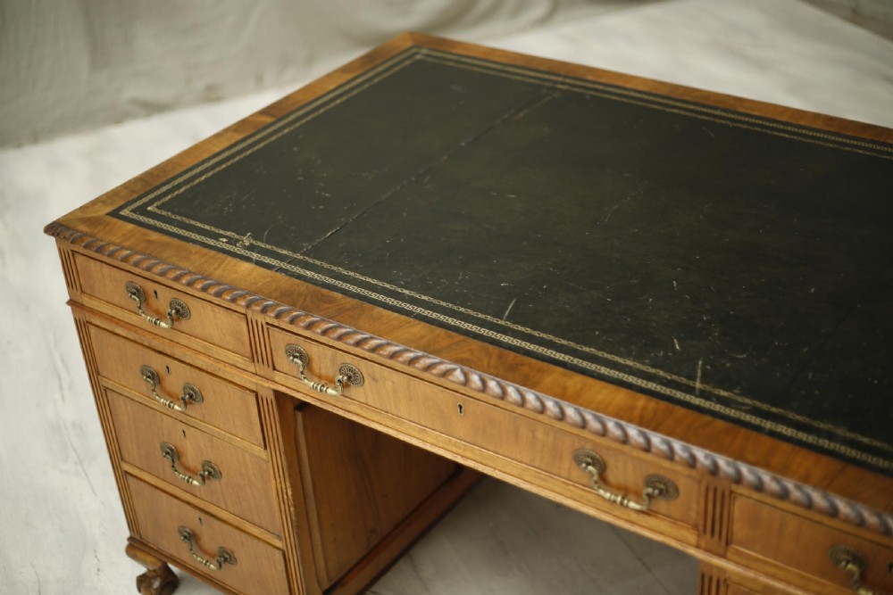 Early 20th century English mahogany pedestal desk View IX