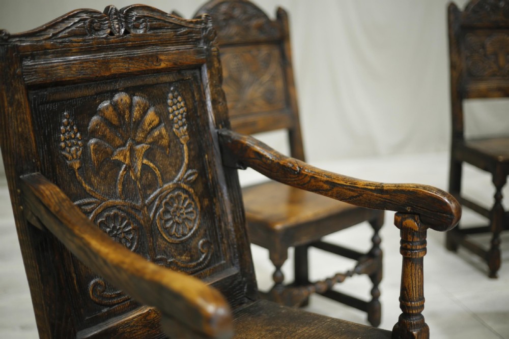 Set of 6 17th century style oak dining chairs View IX