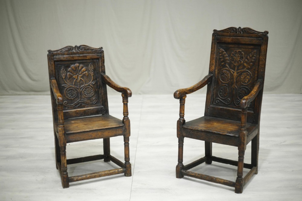 Set of 6 17th century style oak dining chairs View X