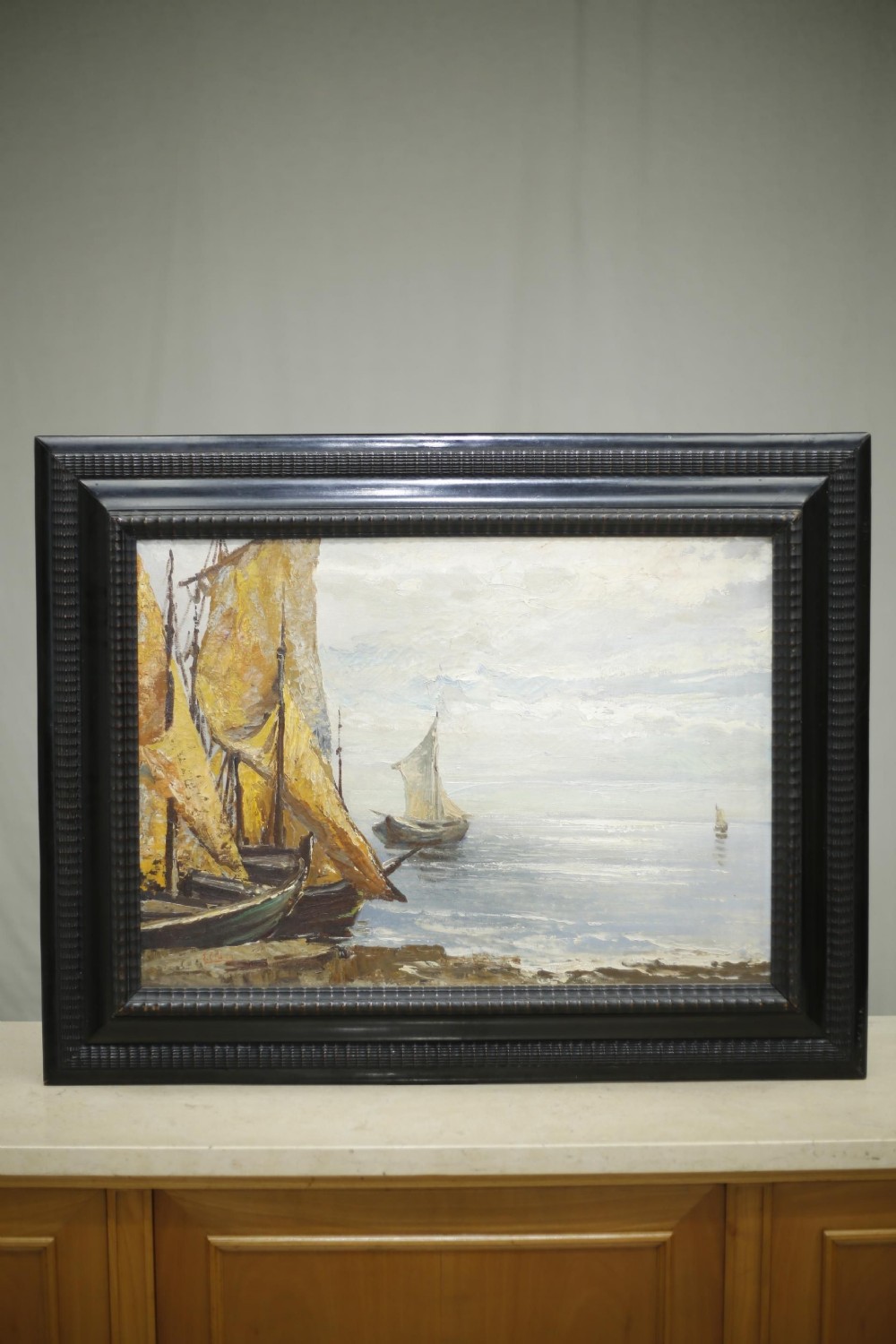Oil painting of boats by Luigi Clara (1875-1925)