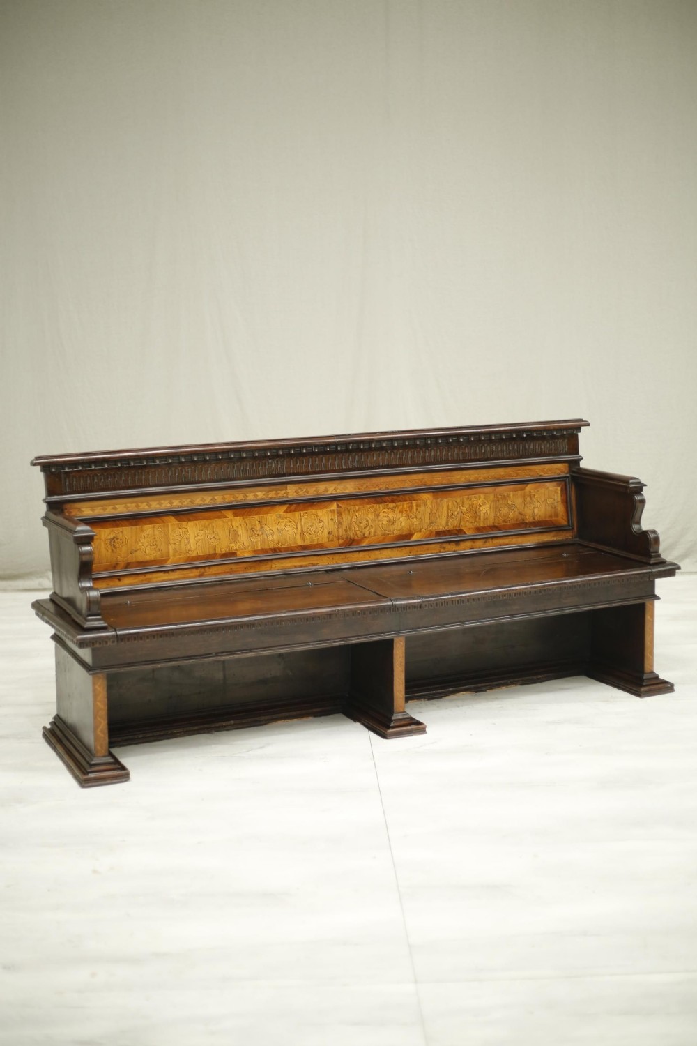 19th century Italian penwork detail hall bench