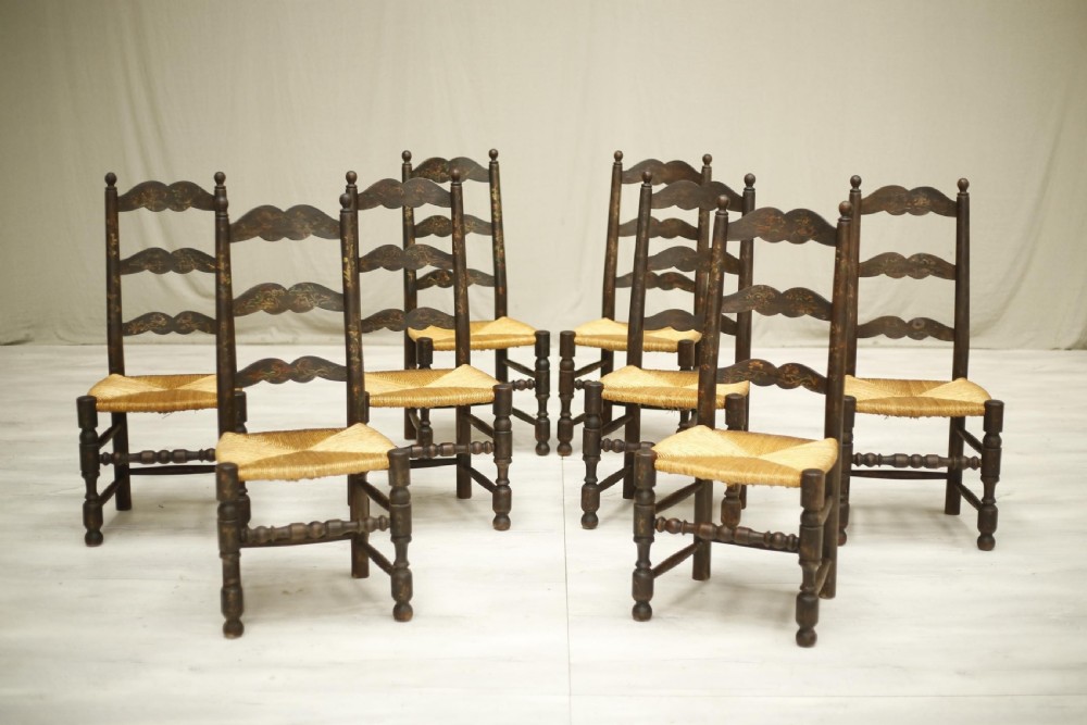 8 20th century Painted rush seated dining chairs View II