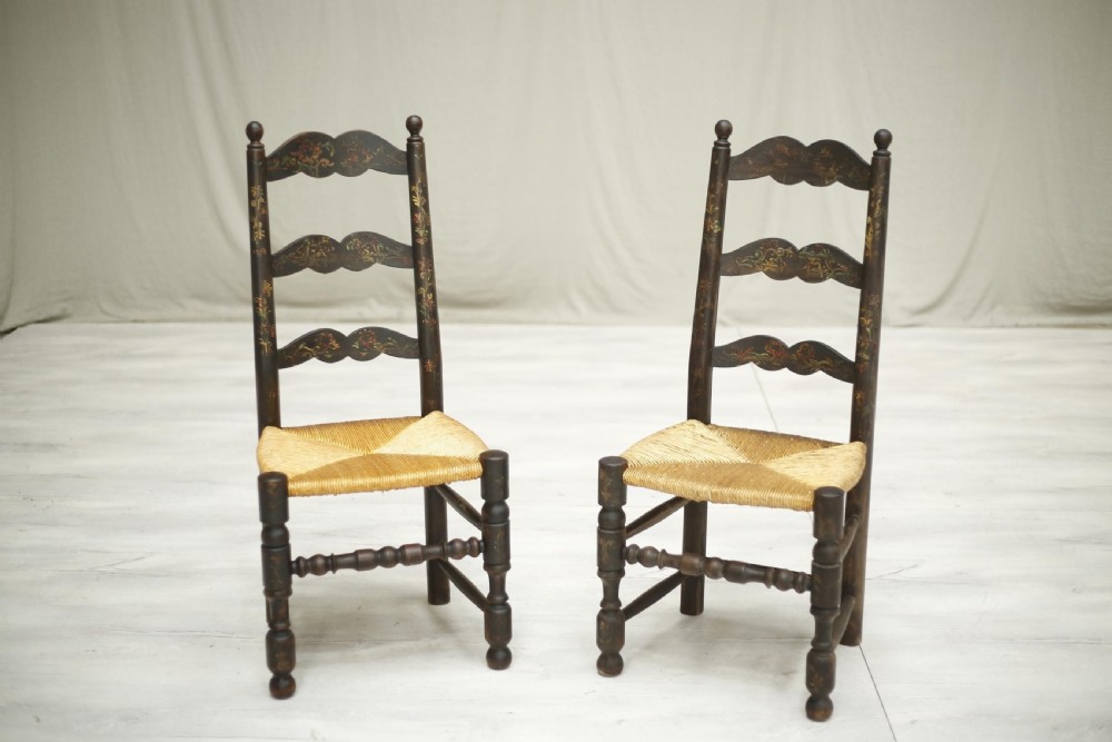 8 20th century Painted rush seated dining chairs View IX