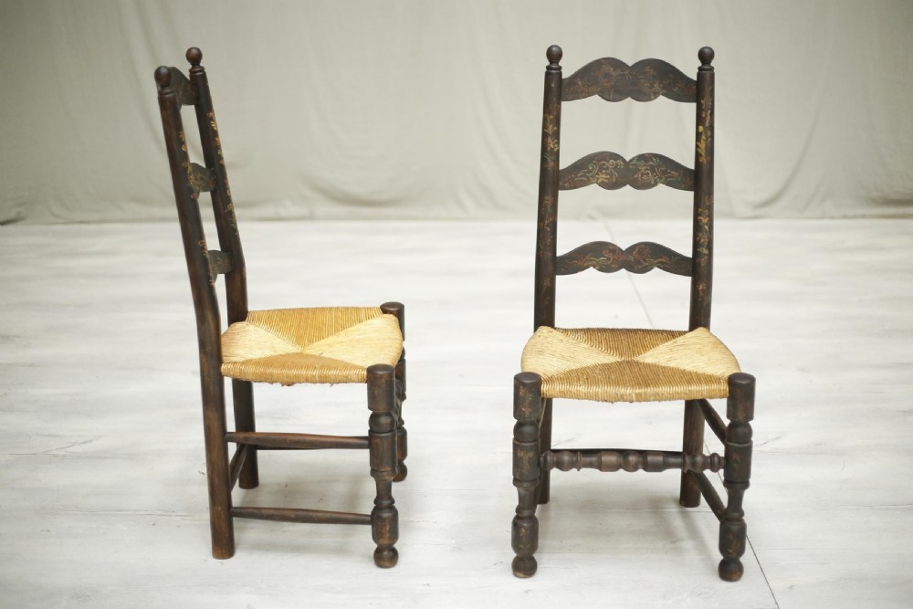 8 20th century Painted rush seated dining chairs View XI