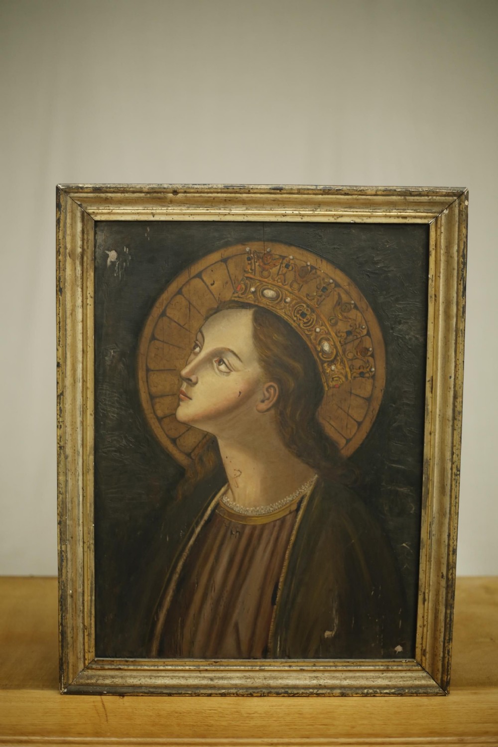 Italian 19th century Oil on board of a Saint