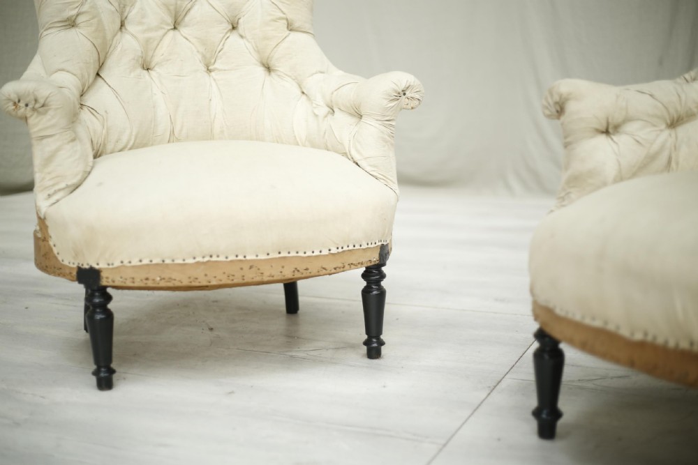 Pair of Napoleon III buttoned shield back armchairs View IV