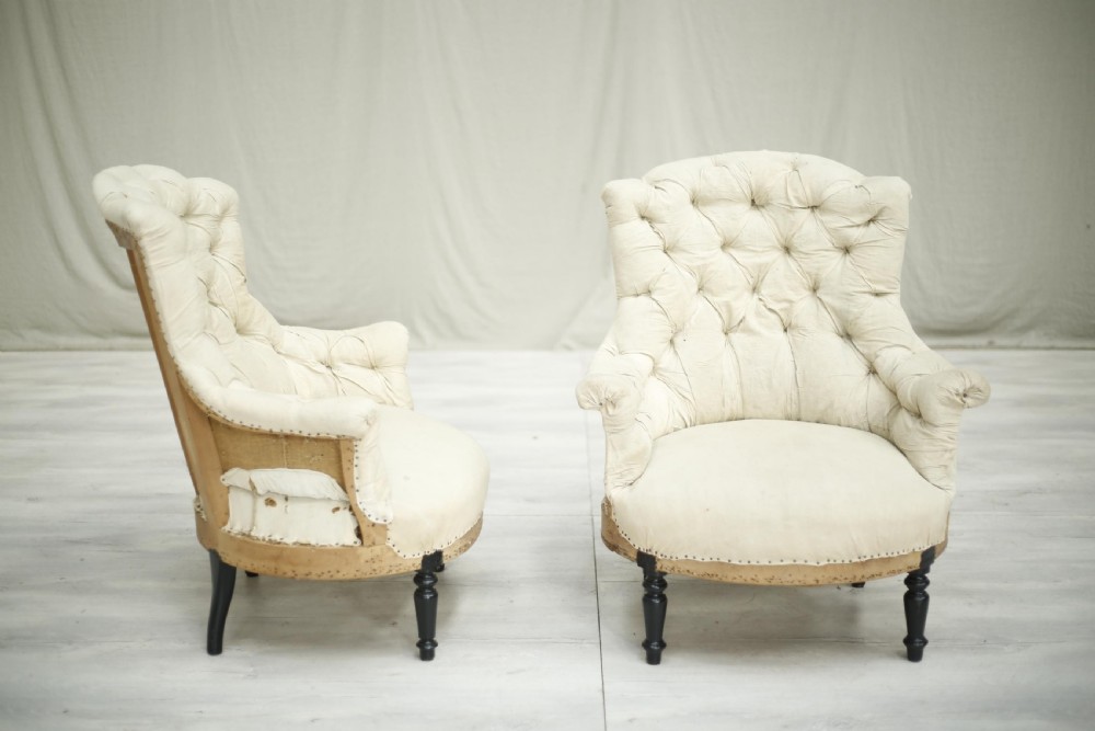 Pair of Napoleon III buttoned shield back armchairs View VI
