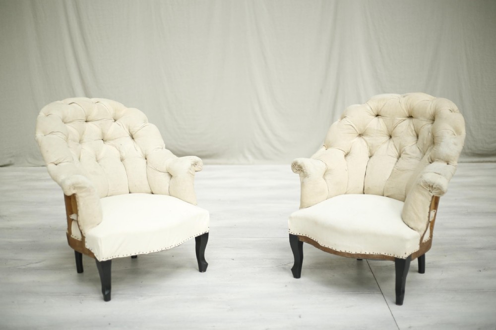 Pair of Napoleon III curved back tub chairs View II