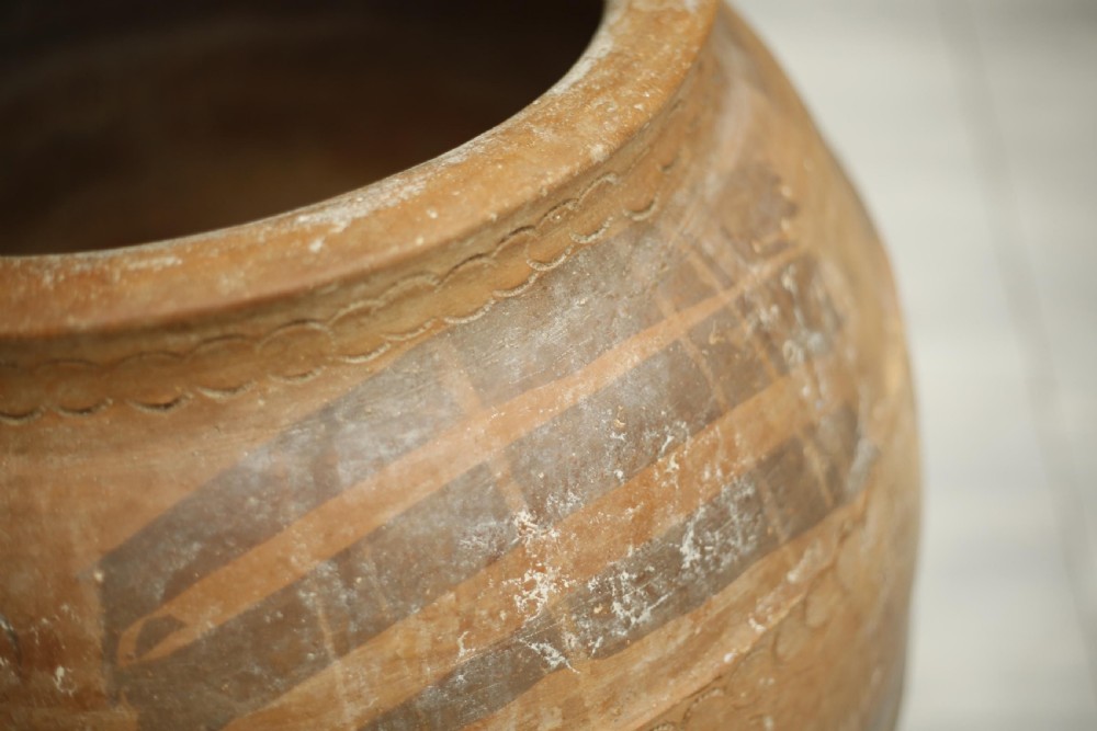 Large Early 20th century Spanish olive pot- Striped View VII