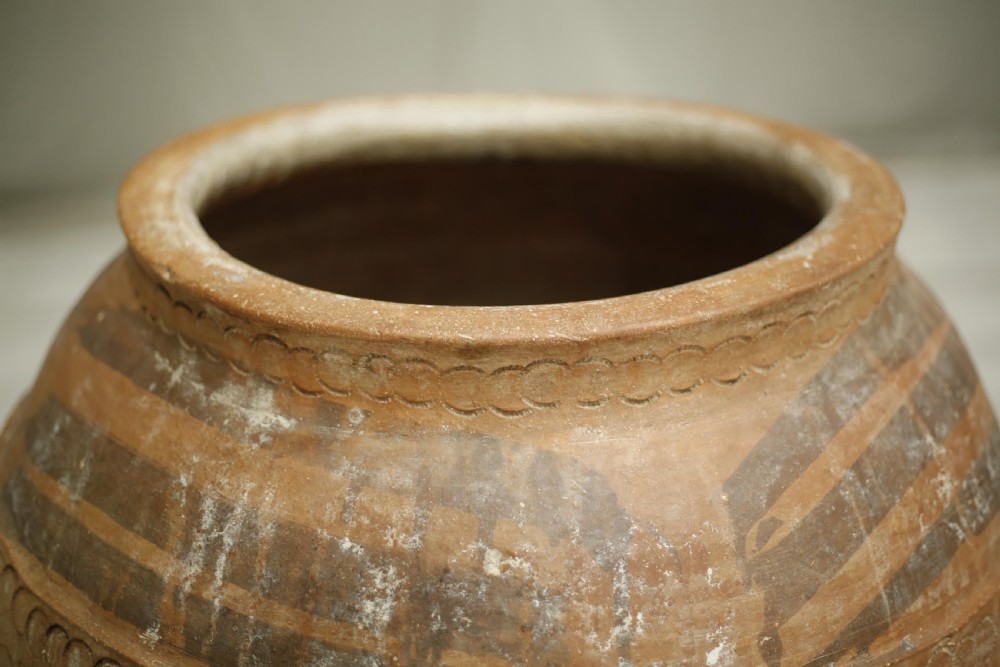 Large Early 20th century Spanish olive pot- Striped View VIII