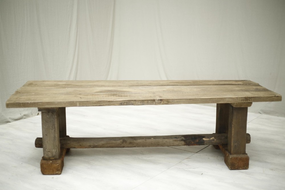 20th century Large weathered pine garden table View VII