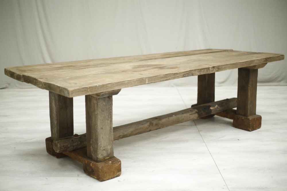 20th century Large weathered pine garden table View VIII