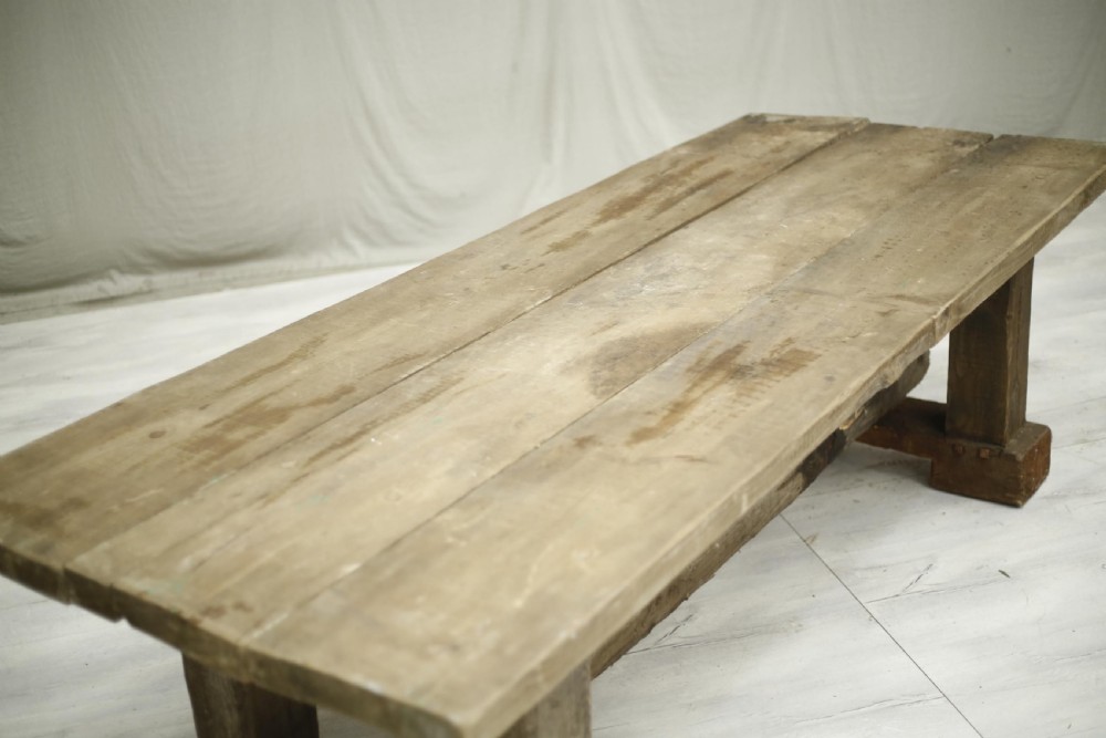 20th century Large weathered pine garden table View IX