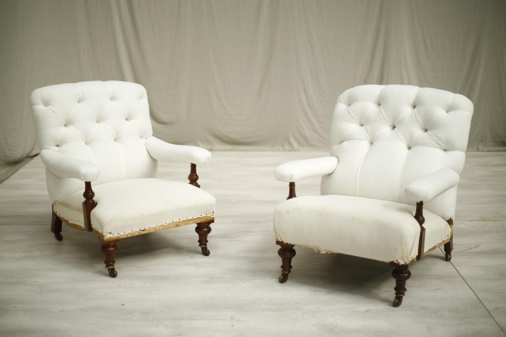 Pair of 19th century country house open armchairs View II