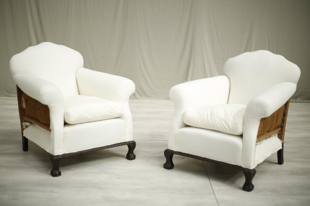 Pair of c.1900 country house armchairs - claw feet View II
