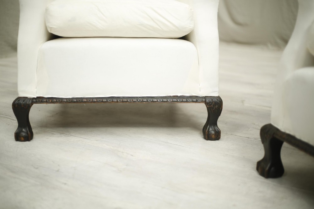 Pair of c.1900 country house armchairs - claw feet View IV