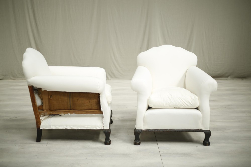 Pair of c.1900 country house armchairs - claw feet View VI