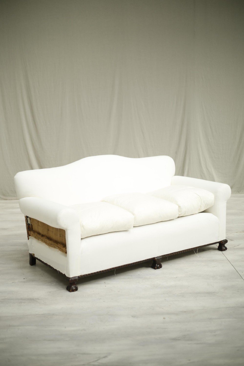 c.1900 English country house sofa with claw feet