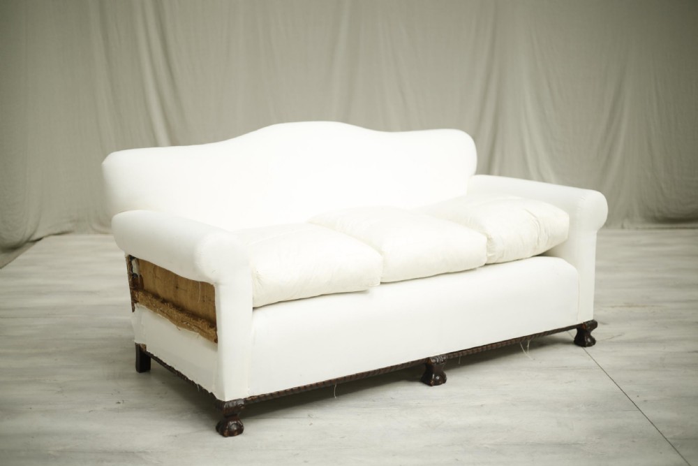 c.1900 English country house sofa with claw feet View II