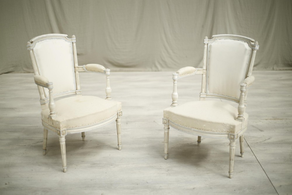 Pair of c.1920's French painted open armchairs View II