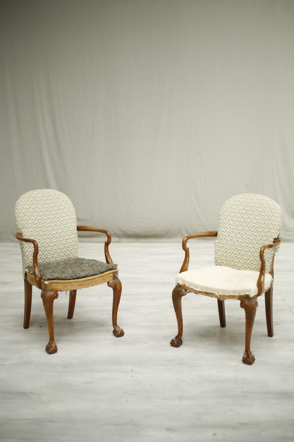 Pair of c.1920's Walnut open armed desk chairs